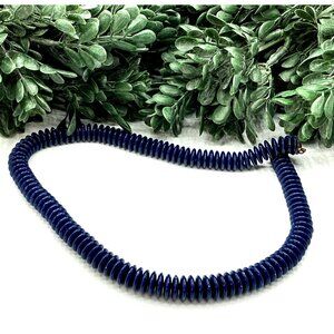 Vintage Blue Navy Disk Bead Necklace With Gold-Tone Screw Clasp
